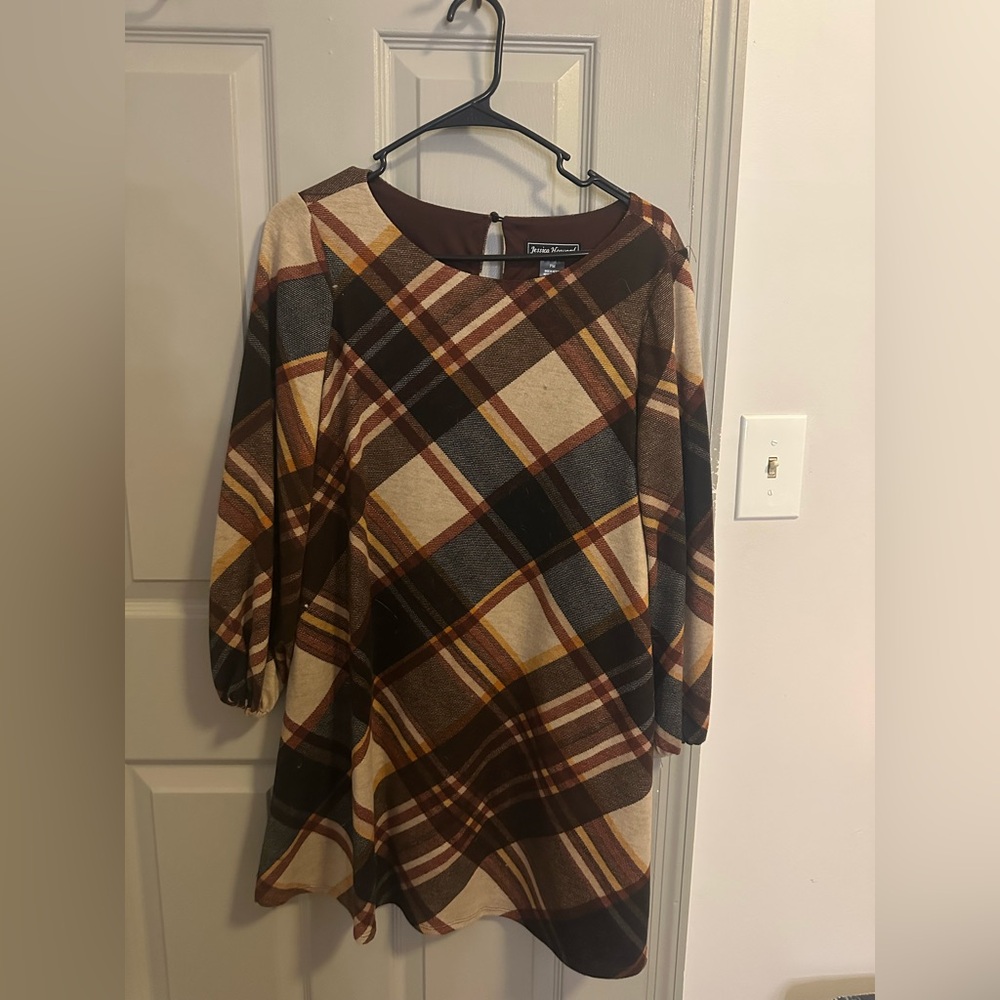 Brown Plaid Shift Dress